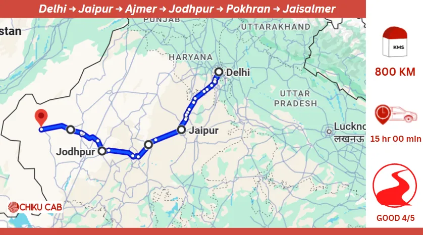 Delhi to Jaisalmer Distance