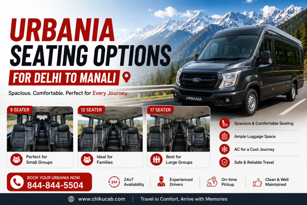 Urbania Seating Options for Delhi to Manali