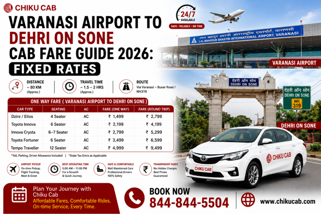 Varanasi Airport to Dehri on Sone Cab Fare