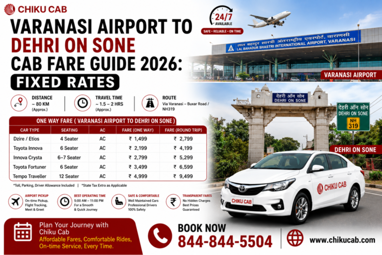 Varanasi Airport to Dehri on Sone Cab Fare