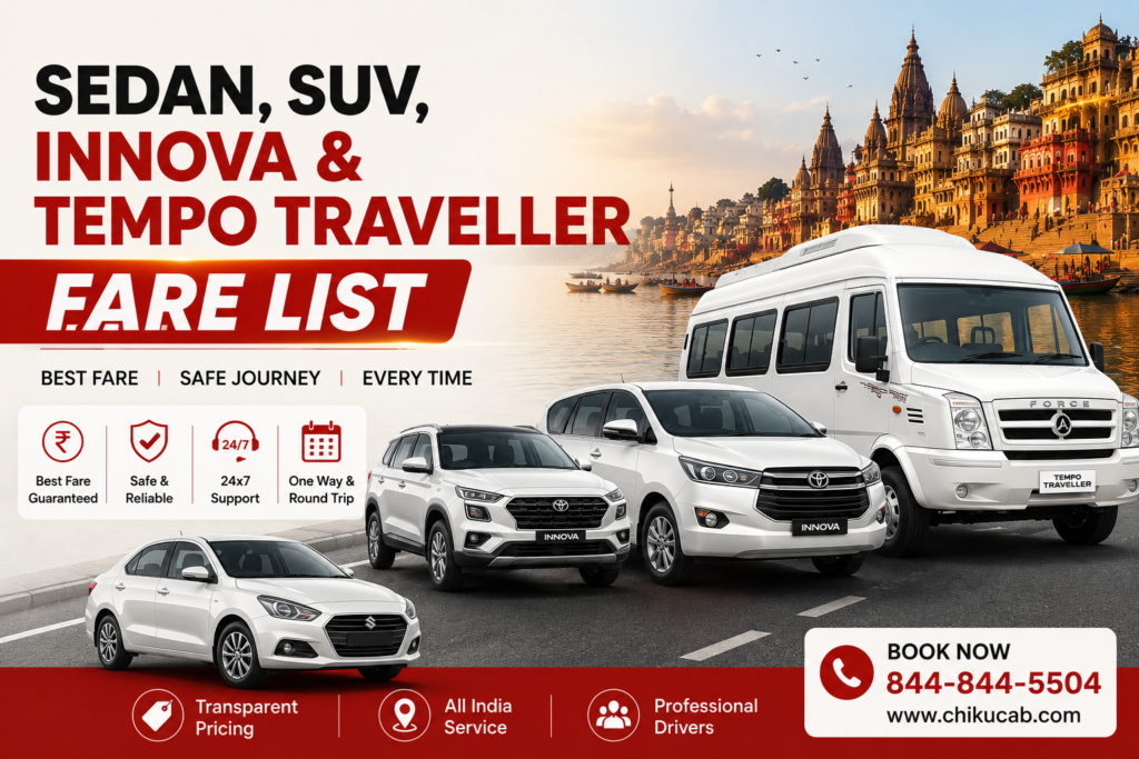 Sedan, SUV, Innova & Tempo Traveller Fare List