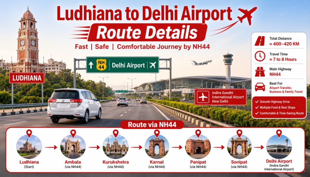 Ludhiana to Delhi Airport Route Details