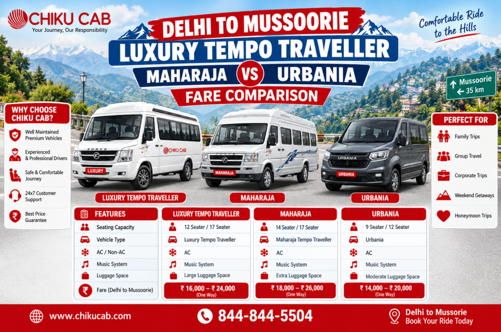 Delhi to Mussoorie Luxury Tempo Traveller