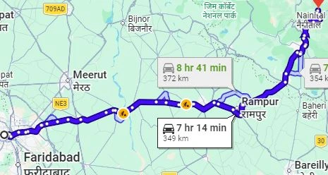Delhi to Mukteshwar Route Map