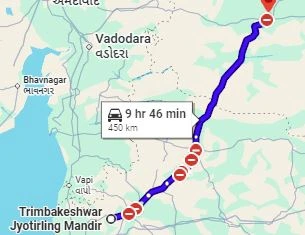 Trimbakeshwar to Indore Route Map –  