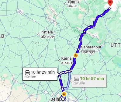 Delhi to Yamunotri Route Map