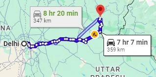 Anand Vihar to Kainchi Dham  Route Map
