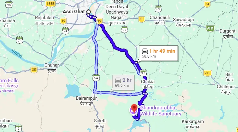 Assi Ghat to Devdari Waterfall Route Map