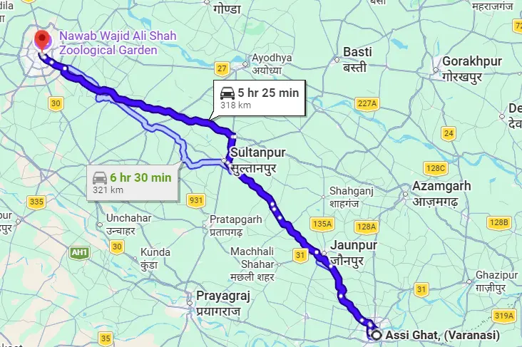 Assi Ghat to Lucknow Route Map