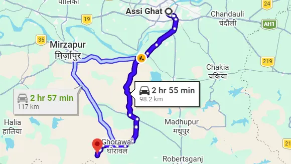 Assi Ghat to Mukkha Waterfall Route Map