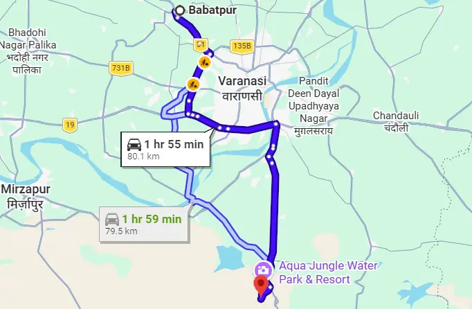 Babatpur to Lakhaniya Dari Waterfall Route Map
