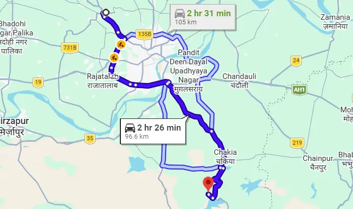 Babatpur to Rajdari Waterfall Route Map