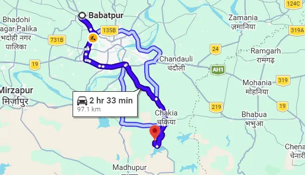 Babatpur to Devdari Waterfall Route Map