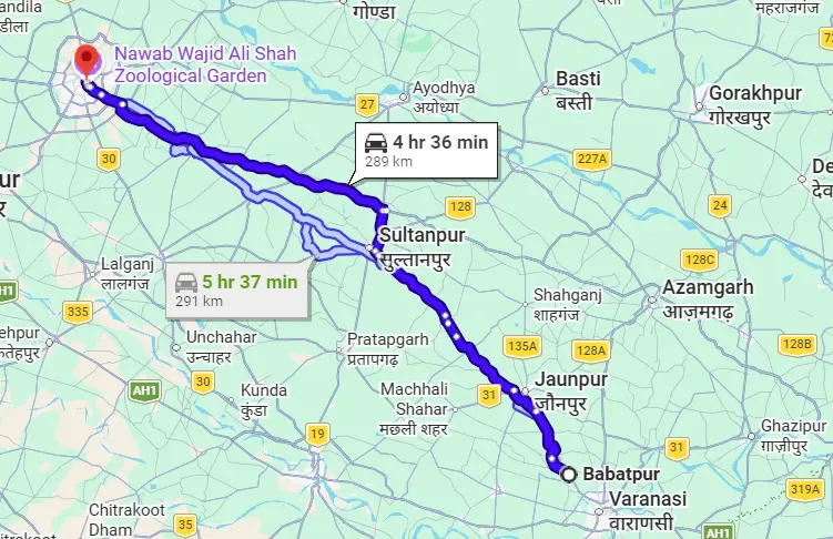 Babatpur to Lucknow Route Map