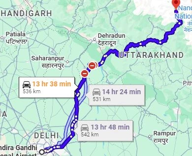 Delhi to Badrinath Route Map