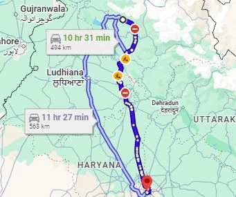 Baijnath to Delhi Route Map