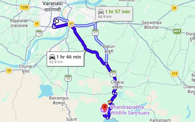 BHU to Devdari Waterfall Route Map