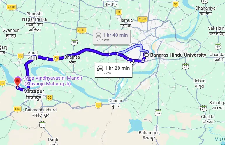 BHU to Vindhyachal Route Map