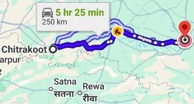 Chitrakoot to Varanasi Route Map