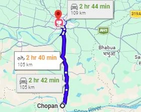 Chopan to Varanasi Route Map