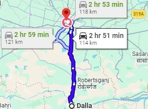 Dala to Varanasi Route Map