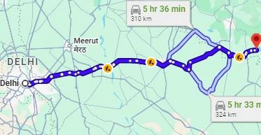 Delhi to Nanakmatta Route Map