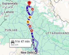 Delhi to Baijnath Route Map