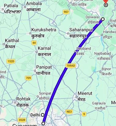 Delhi to Dhanaulti Route Map