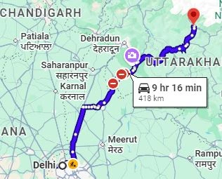 Delhi to Guptkashi Route Map tempo travller