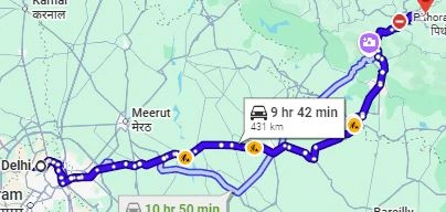 Delhi to Jageshwar Dham Route Map – via Haldwani & Almora