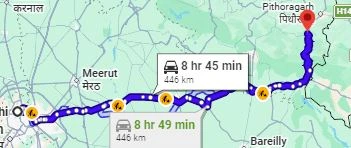 Delhi to Lohaghat Route Map