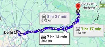 Delhi to Kainchi Dham  Route Map