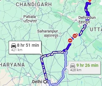 Delhi to Utterkashi Route Map