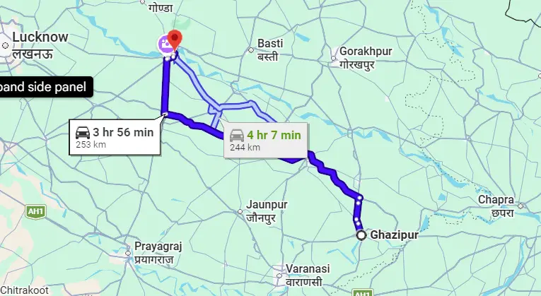 Ghazipur to Ayodhya Route Map