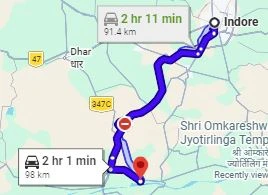 Indore to Maheshwar Route Map