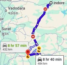 Indore to Shirdi Route Map – via NH3 & Dhule