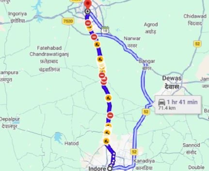 Indore to Ujjain Route Map