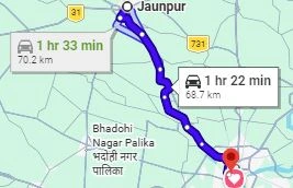Jaunpur to Varanasi Route Map