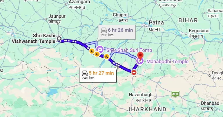 Kashi Vishwanath to Gaya Route Map