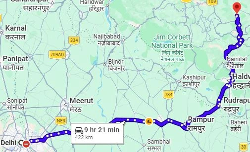Delhi to Kausani Route Map tempo travller