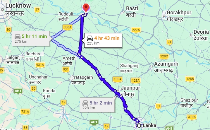 Lanka to Ayodhya Route Map