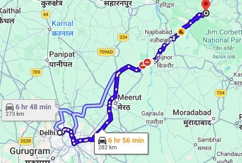 Delhi to Lansdowne Route Map