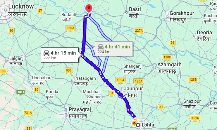 Lohta to Ayodhya Route Map