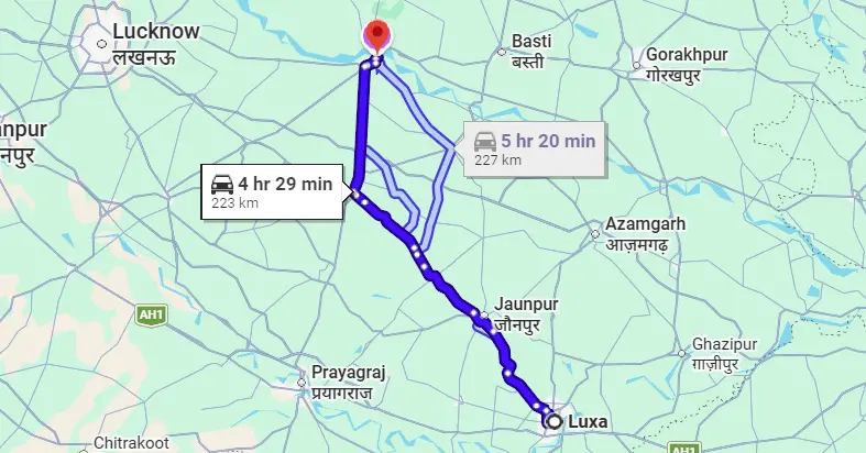 Luxa to Ayodhya Route Map
