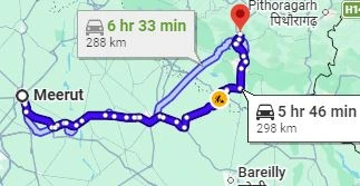 Meerut to Kainchi Dham  Route Map
