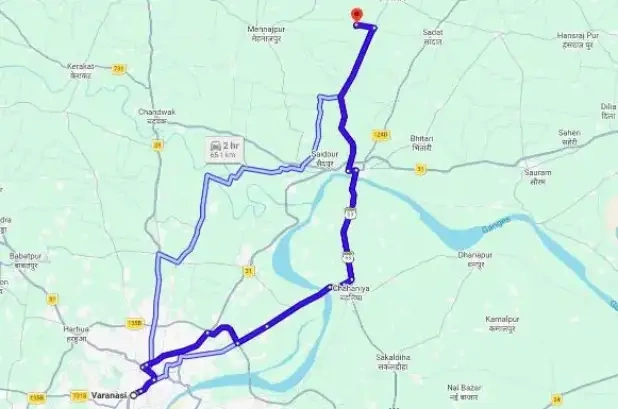 Varanasi to Mirzapur Route Map