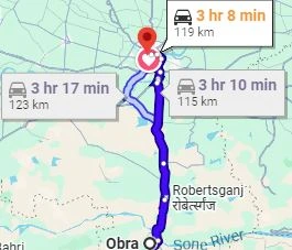 Obra to Varanasi Route Map