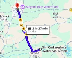 Omkareshwar to Indore Route Map
