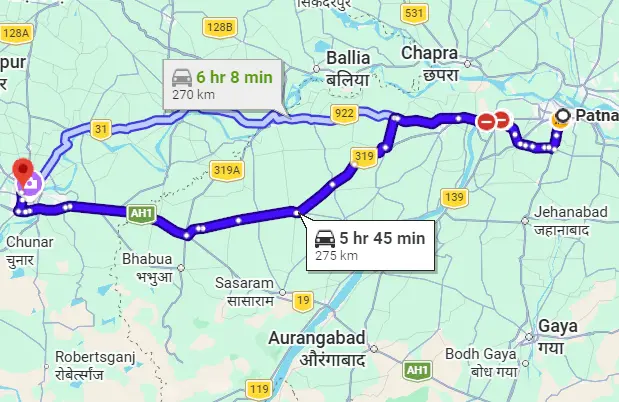 Patna to Varanasi Route Map