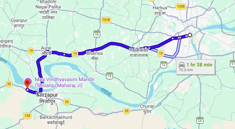 PDR Mall to Vindhyachal Route Map